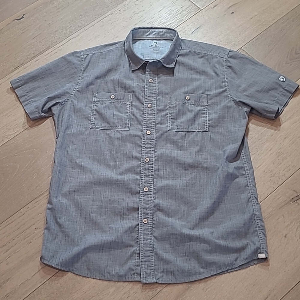 EUC Kuhl Shirt Men's sz Medium Blue/Grey Short Sleeve Button Up Shirt
